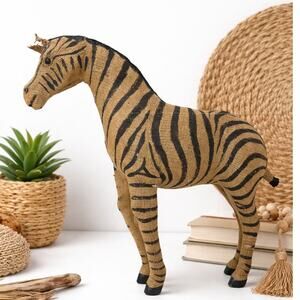 Vintage Zebra Figurine Burlap Fabric Safari Animal Home Decor 17"